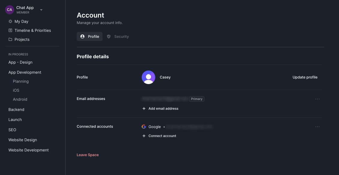 Account settings