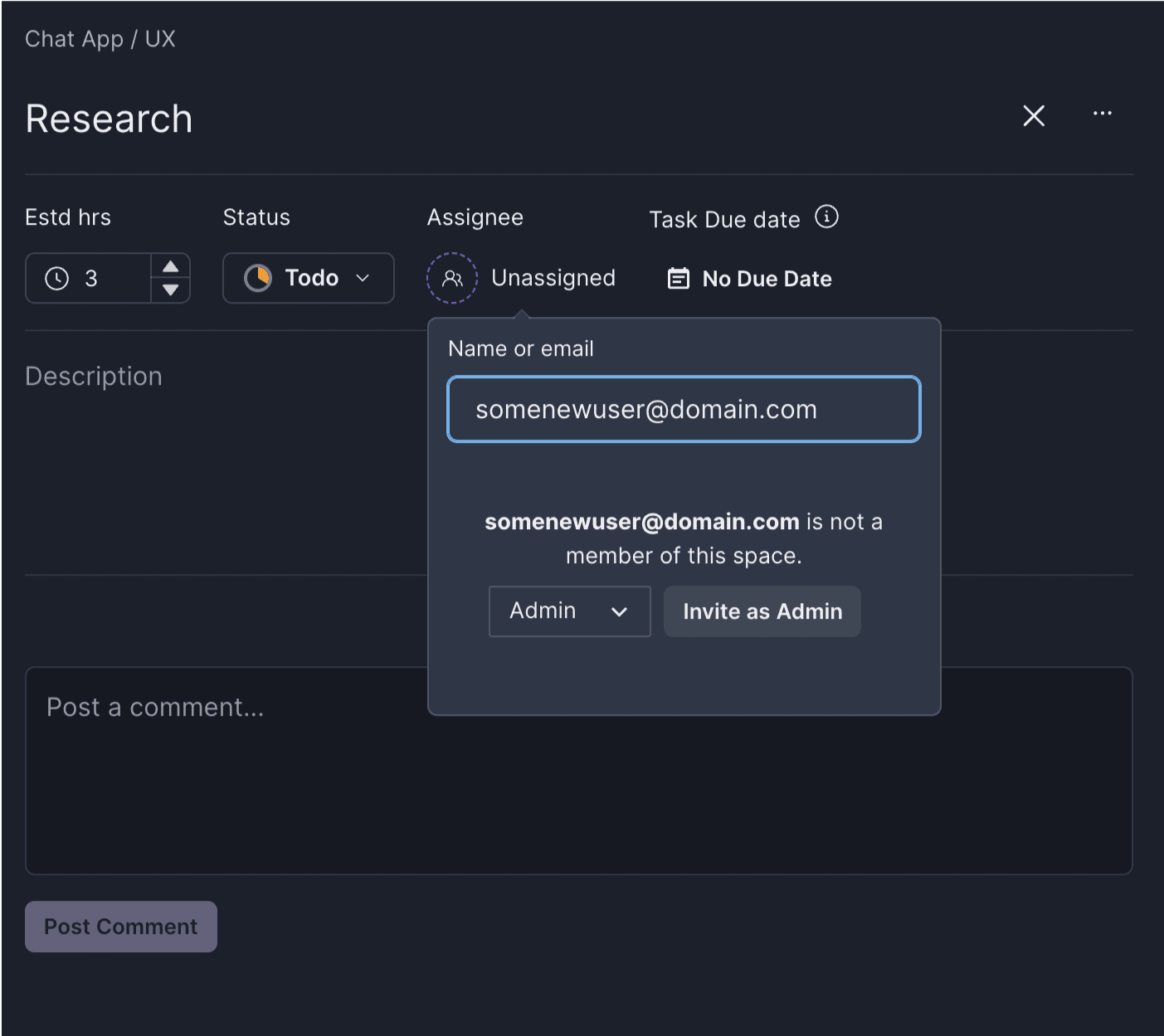Invite member while assigning tasks