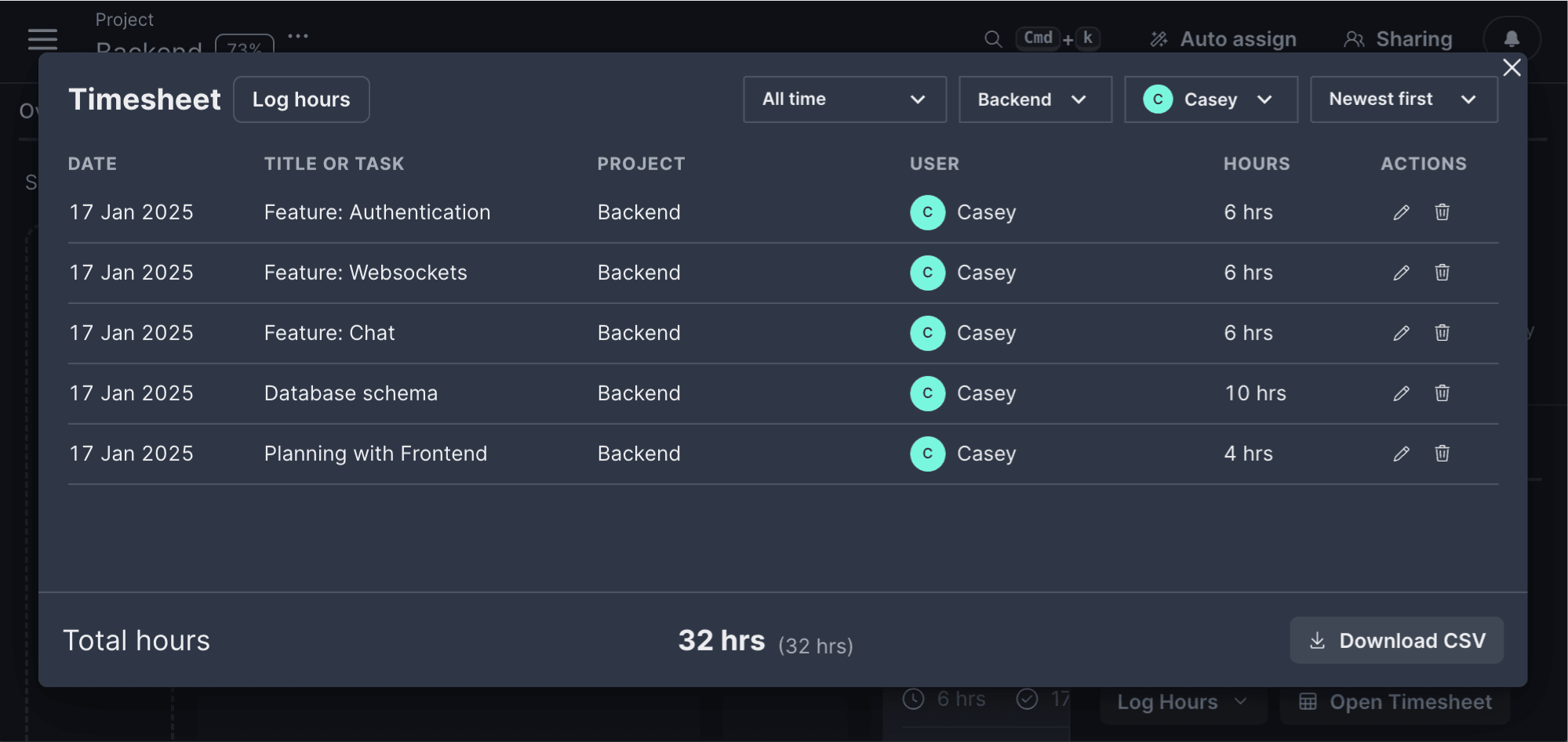 Timesheets preview